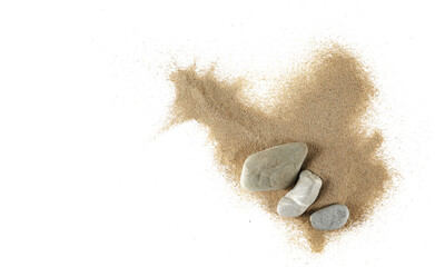 pile sand scattered with stones, isolated on white background, top view  © dule964
