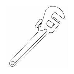 Line art illustration of an adjustable wrench tool in black and white on a white background