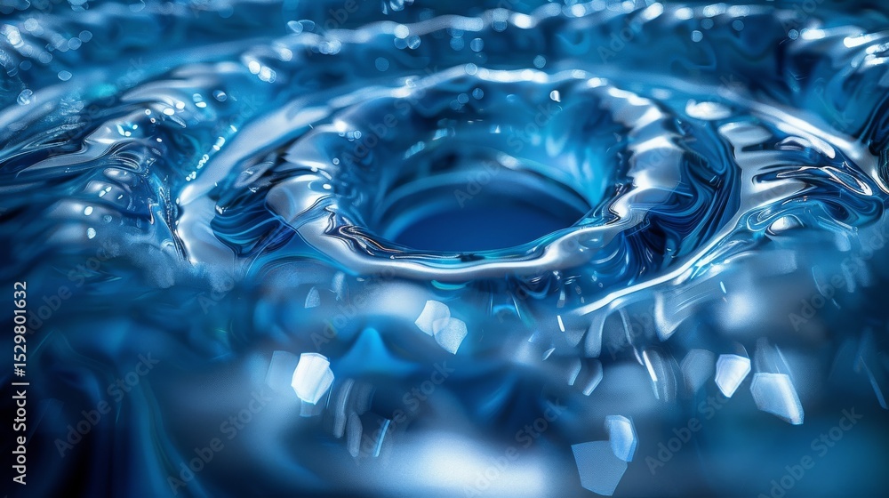 Poster the mesmerizing image features fluid swirls of brilliant blue water, creating an abstract representa