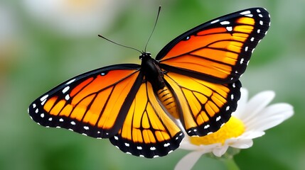 Fototapeta premium Vibrant Monarch Butterfly Perched on Delicate White Daisy Flower