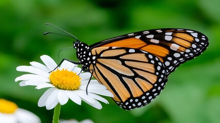 Fototapeta premium Monarch Butterfly Resting on White Flower in Summer Garden Setting