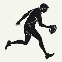 Obraz premium Rugby player silhouette running with ball dynamic action sport
