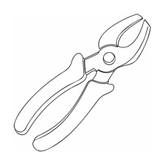 Black and white outline illustration of garden secateurs tool for pruning plants