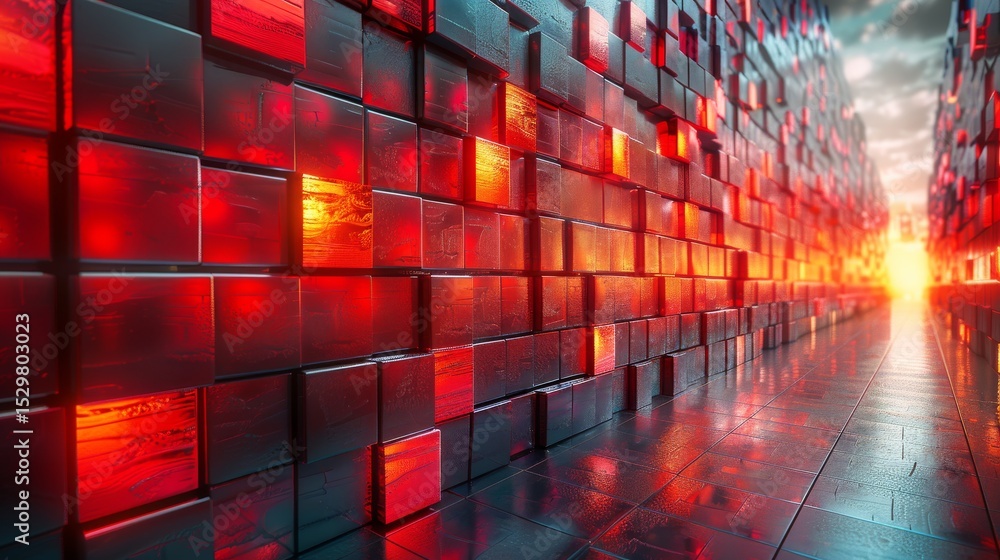 Aufkleber a captivating abstract scene featuring glossy red and black cubes forming a tunnel-like structure, r