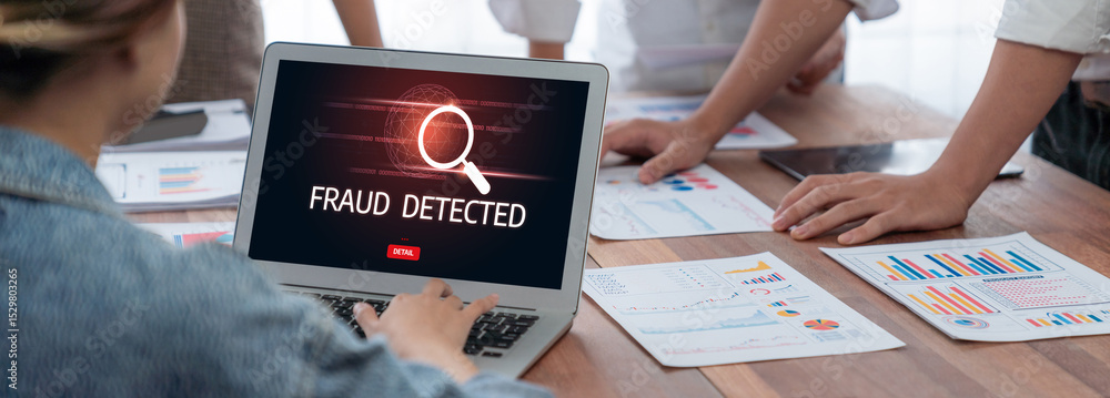Poster Cyber security software show alert of cyber attack for protection brisk. Danger from virus, phishing and cyber fraud.