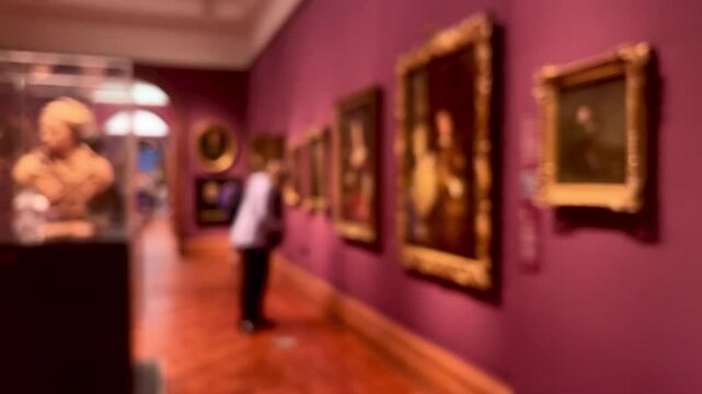 Blurred museum gallery interior, art history education and culture entertainment, defocused