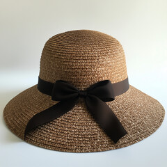 Classic Brown Straw Sun Hat with Elegant Black Bow – Wide Brim Summer Hat for Women, Ideal for Beach Days, Garden Events, Travel, and Sun Protection with Timeless Style

