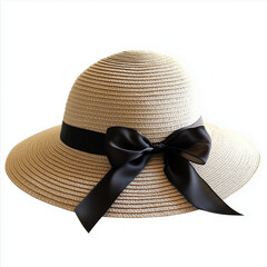 "Elegant Wide Brim Straw Sun Hat with Black Ribbon Bow – Stylish Summer Accessory for Women, Perfect for Beach, Garden, or Vacation Wear with UV Protection"

