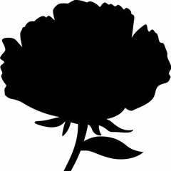 Black silhouette of a single peony flower stem