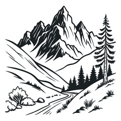 Mountain Vector Silhouette – Hand-Drawn Nature Clip Art Sketch for Outdoor and Landscape Design