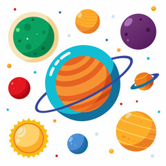 Colorful cartoon planets solar system space illustration