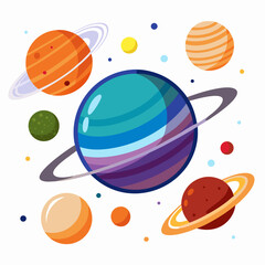 Colorful planets solar system space cartoon illustration