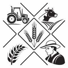 Obraz premium Farming agriculture tractor wheat cow farmer field rural countryside