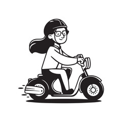 Smiling woman riding a scooter, a stylish and fun illustration