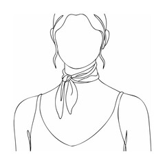 Elegant line art portrait of a woman wearing a scarf and modern fashion style