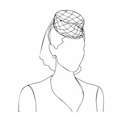 Elegant woman wearing a hat and earrings minimalist line art portrait illustration