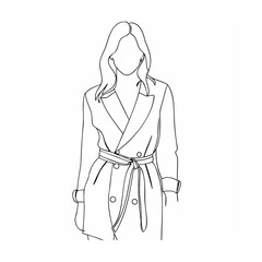 Elegant female figure fashion illustration outlined in simple minimalistic black and white style