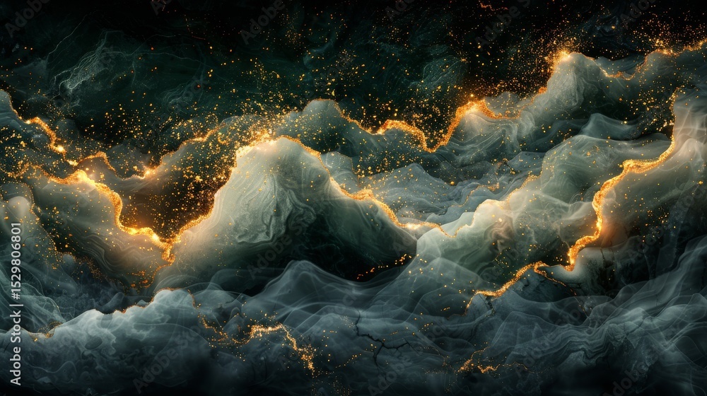 Poster a mesmerizing abstract image showcasing waves of light and colors, representing the dynamic interpla