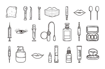 Obraz premium Cosmetology Tools and Equipment Hand-Drawn Illustrations