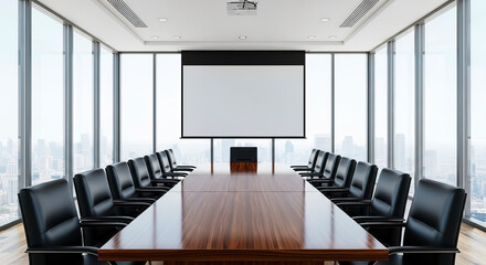 Modern office Conference Room with City View and Projection Screen