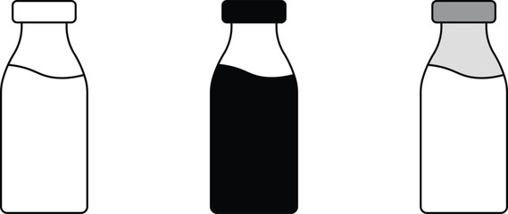 Milk bottle icon collection in lined and colored style. Milk jar icon. Vector illustration