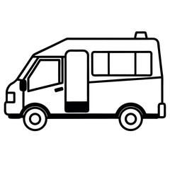 Black and White Campervan Vector Illustration Open Door Side View