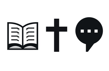 Christian Church Logo Design Bible, Cross, and Speech Bubble