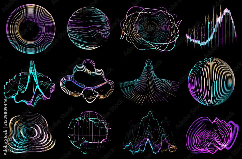 Aufkleber trendy retrofuturistic shapes abstract vector graphics collection