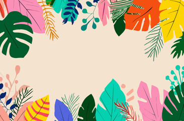 Naklejka premium Vibrant Tropical Leaves Frame Colorful Summer Background Illustration