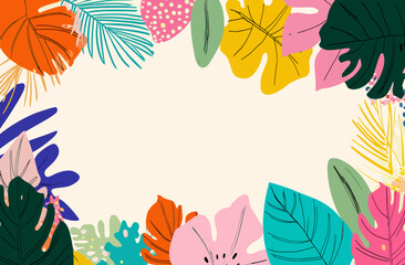 Vibrant Tropical Leaves Frame Colorful Summer Illustration
