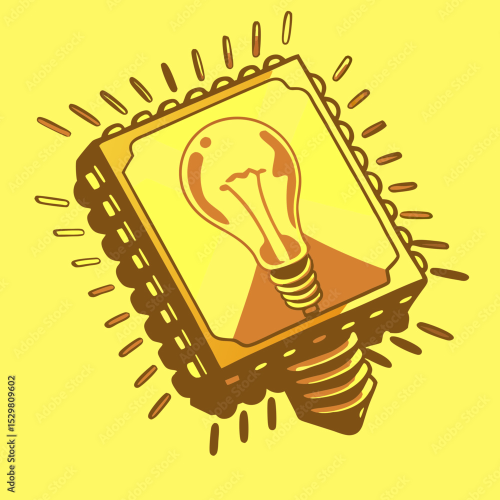 Poster illustration of a lightbulb inside of a microchip design