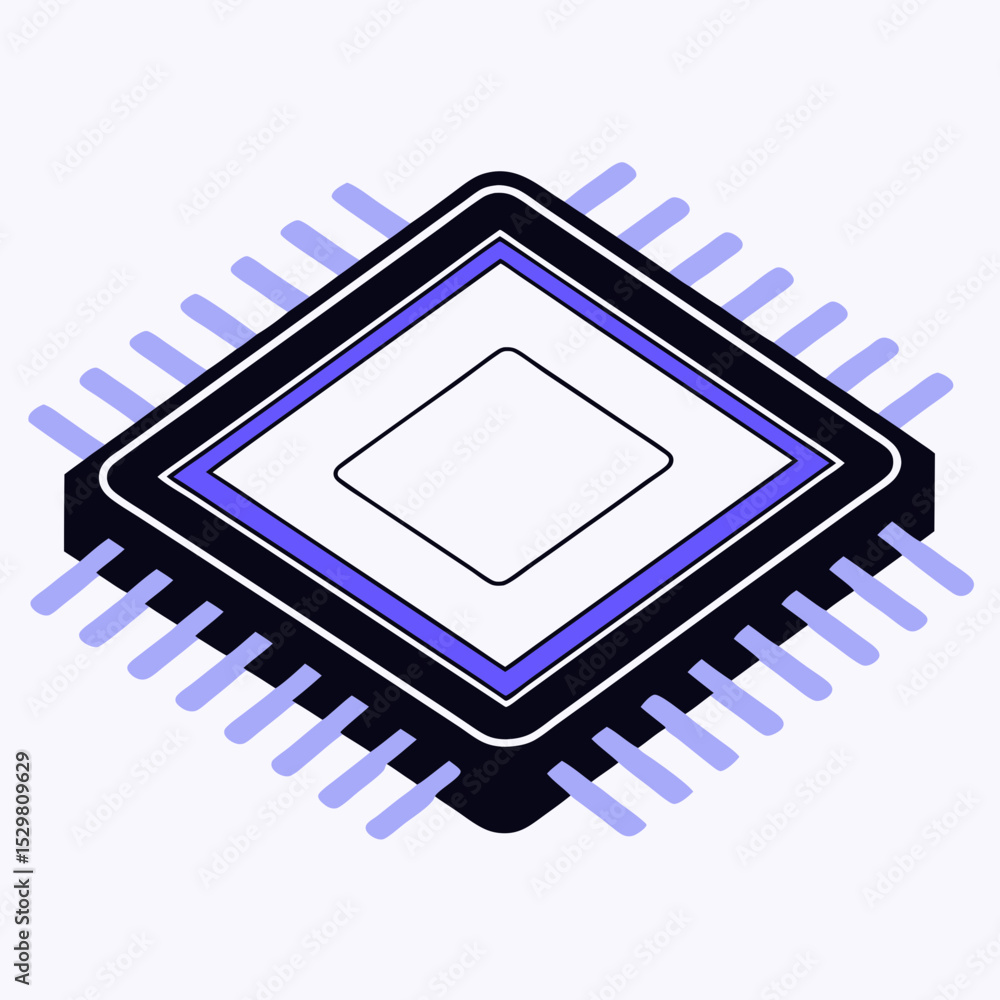 Aufkleber isometric view of a computer chip with pins and square core