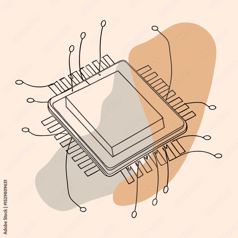 Aufkleber illustration of a microchip with abstract background shapes