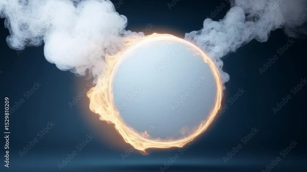 Aufkleber Mysterious Sphere: A captivating visual of a celestial sphere enveloped in dynamic elements of fire and smoke, rendered in a stunning display of digital artistry. 