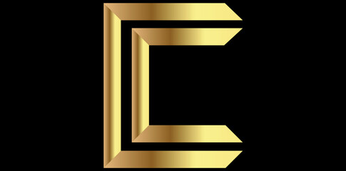Golden Alphabet c Isolated On Black Background, Decorative Alphabet c Vector Illustration.	