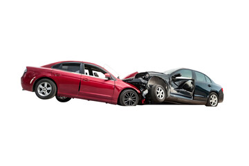 Two damaged cars collision isolated on a white background png ai generated