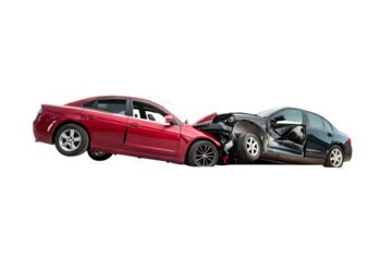 Two damaged cars collision isolated on a white background png ai generated