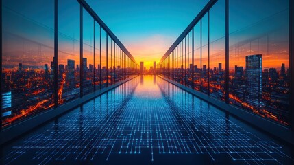 Obraz premium Urban cityscape corridor with digital network