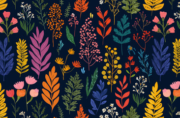 Vibrant Vintage Botanical Seamless Pattern Colorful Floral Illustration