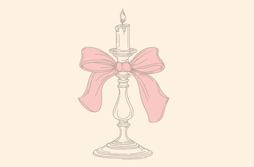 Obraz premium Elegant Vintage Candle Holder with Pink Bow Illustration