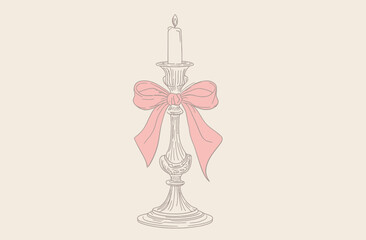 Vintage Candle Holder with Pink Bow Illustration