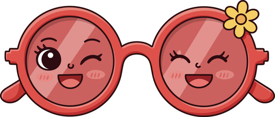 Cute Summer Sunglasses with Smiling Faces and Flower Decoration