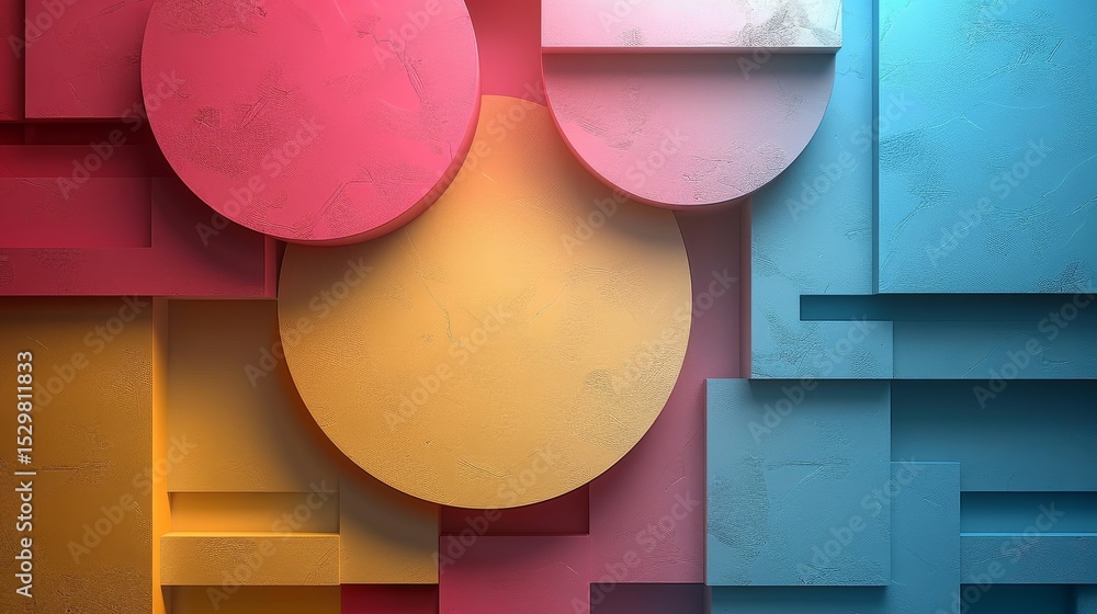 Aufkleber an artistic arrangement of geometric shapes in soft pastel colors against a textured background, cre