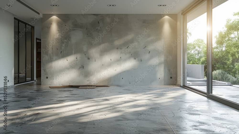 Aufkleber an inviting minimalist interior showcasing soft natural light filtering through floor-to-ceiling win