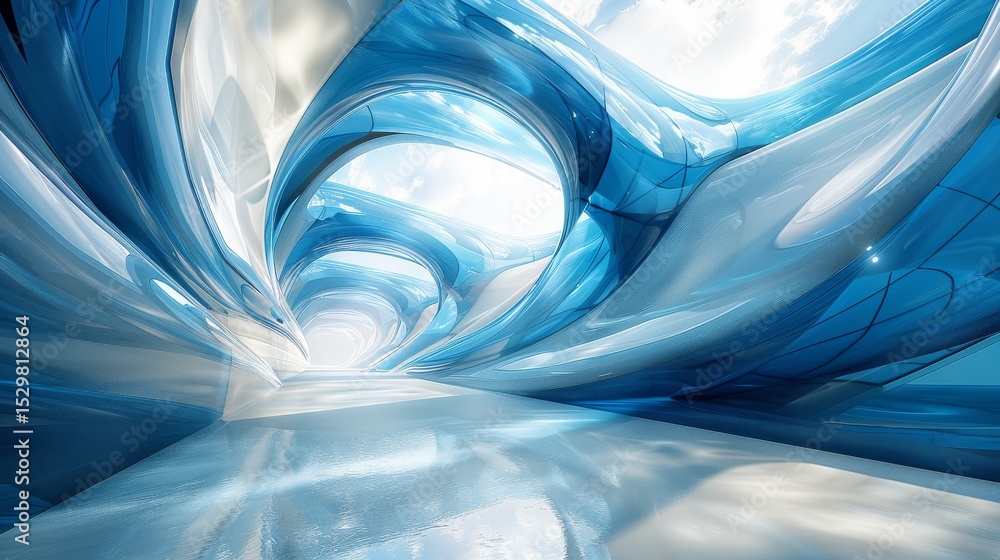 Poster an ethereal scene of flowing blue forms creates a dreamlike environment, evoking a sense of tranquil
