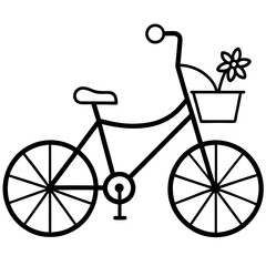 Black Line Art Bicycle with Flower Basket bike black and white
