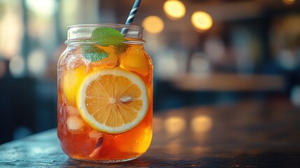 Refreshing iced tea in mason jar