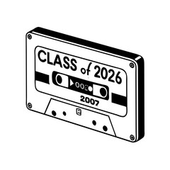 Class of 2026 cassette tape silhouette design, vector cutout
