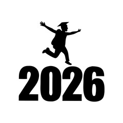 Black silhouette of a graduate jumping in celebration, clean cutout design