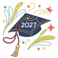 2027 graduation cap design element, isolated, transparent background